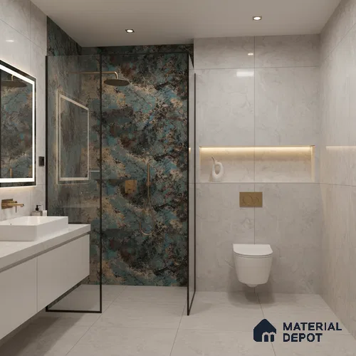 Marble Wall & Floor Tile TL 05459 Aqua 4 ft x 2 ft High Gloss Finish Vitrified Tile - 9 mm | 4 Random Designs | Suitable For Living Room, Bedroom, Dining