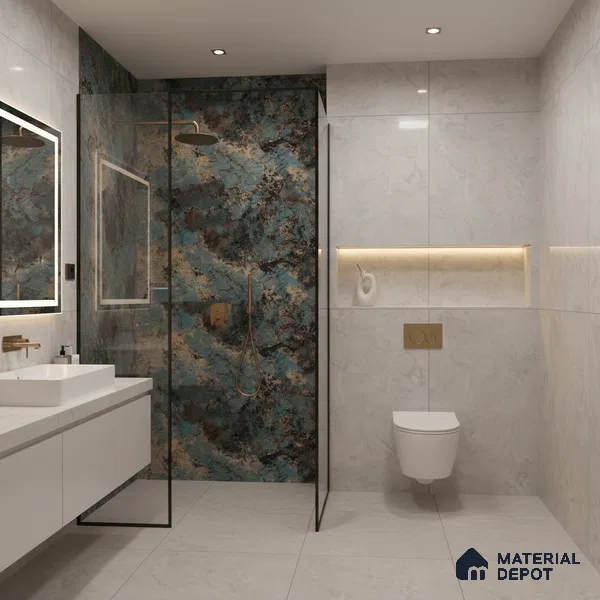 Marble Wall Tile TL 05459 Obsidian Aqua 2 ft x 4 ft Vitrified High Gloss Finish - 9 mm | 4 Random Design | Suitable for Living Room, Bedroom, Bathroom, Kitchen (Sample)