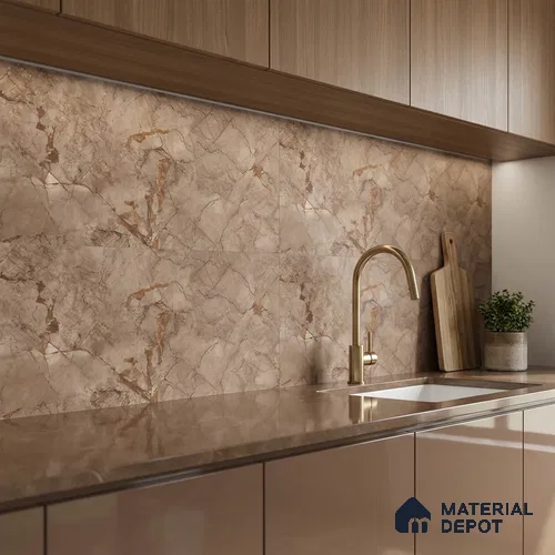 Marble Wall Tile TL 05477 C Lustra Manila Almond 2 ft x 1 ft Ceramic Satin Finish - 9 mm | Suitable for Bathroom, Kitchen