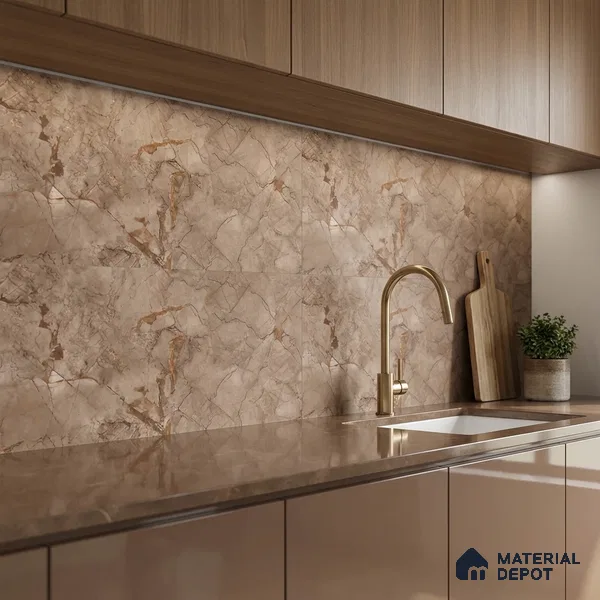 Marble Wall Tile TL 05477 C Lustra Manila Almond 2 ft x 1 ft Ceramic Satin Finish - 9 mm | Suitable for Bathroom, Kitchen