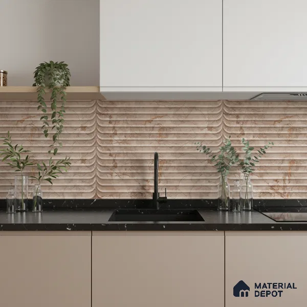 Marble Wall Tile TL 05477 D Lustra Manila Almond Decor 2 ft x 1 ft Ceramic Satin Finish - 9 mm | Suitable for Bathroom, Kitchen (Sample)