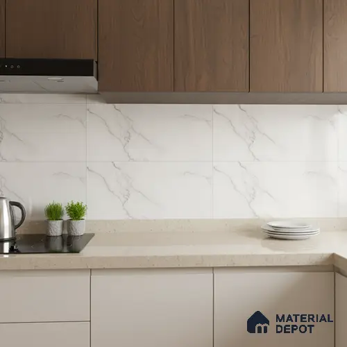 Marble Wall Tile TL 05480 Lustra Sahara Bianco 2 ft x 1 ft Ceramic Satin Finish - 9 mm | Suitable for Bathroom, Kitchen