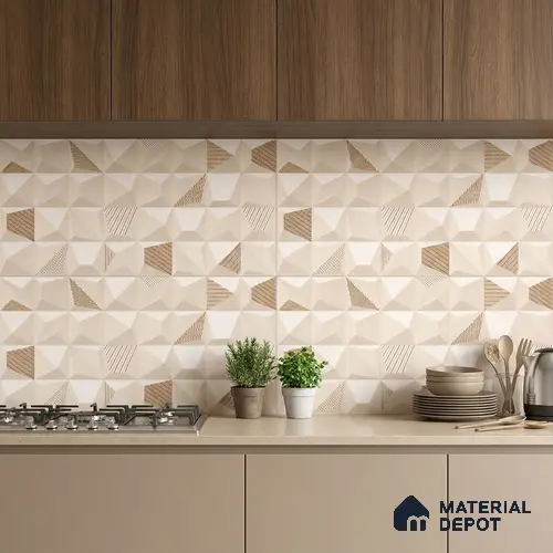 3D Wall Tile TL 05487 B Lustra Aura Sand Decor 2 ft x 1 ft Ceramic Satin Finish - 9 mm | Suitable for Bathroom, Kitchen