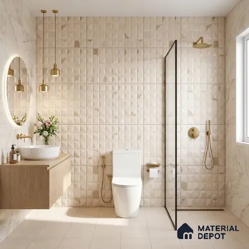 3D Wall Tile TL 05487 B Lustra Aura Sand Decor 2 ft x 1 ft Ceramic Satin Finish - 9 mm | Suitable for Bathroom, Kitchen