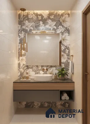 Floral Wall Tile TL 05509 B Lisburn Grey Decor 2 ft x 4 ft Vitrified Lush Plus Matte Finish - 9 mm | 4 Random Design | Suitable for Living Room, Bedroom, Bathroom, Kitchen
