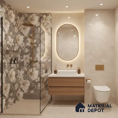 Floral Wall Tile TL 05509 B Lisburn Grey Decor 2 ft x 4 ft Vitrified Lush Plus Matte Finish - 9 mm | 4 Random Design | Suitable for Living Room, Bedroom, Bathroom, Kitchen