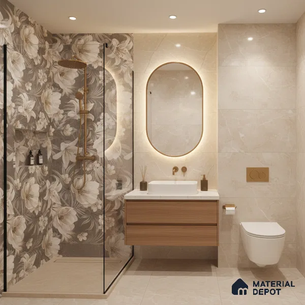 Floral Wall Tile TL 05509 B Lisburn Grey Decor 2 ft x 4 ft Vitrified Lush Plus Matte Finish - 9 mm | 4 Random Design | Suitable for Living Room, Bedroom, Bathroom, Kitchen