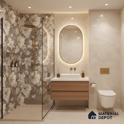 Floral Wall Tile TL 05509 B Lisburn Grey Decor 2 ft x 4 ft Vitrified Lush Plus Matte Finish - 9 mm | 4 Random Design | Suitable for Living Room, Bedroom, Bathroom, Kitchen