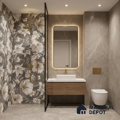 Floral Wall Tile TL 05509 B Lisburn Grey Decor 2 ft x 4 ft Vitrified Lush Plus Matte Finish - 9 mm | 4 Random Design | Suitable for Living Room, Bedroom, Bathroom, Kitchen