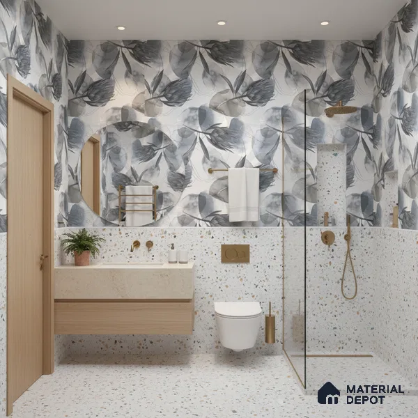 Floral Wall Tile TL 05513 B Prestige Elite Silver Decor 2 ft x 4 ft Vitrified Glue Matte Finish - 9 mm  | Suitable for Living Room, Bedroom, Bathroom
