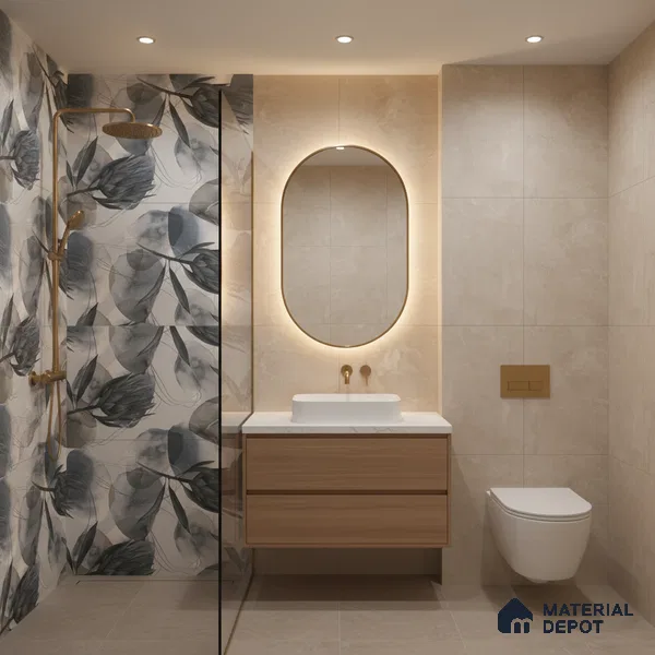 Floral Wall Tile TL 05513 B Prestige Elite Silver Decor 2 ft x 4 ft Vitrified Glue Matte Finish - 9 mm  | Suitable for Living Room, Bedroom, Bathroom