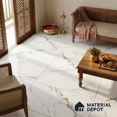 Marble Statuario Wall & Floor Tile TL 05518 Off-White 4 ft x 2 ft Matte Finish Vitrified Tile - 9 mm | 3 Random Designs | Suitable For Living Room, Bedroom, Kitchen
