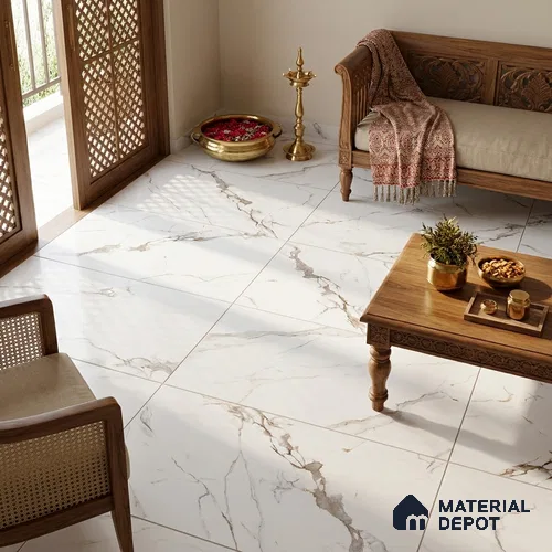Marble Statuario Wall & Floor Tile TL 05518 Off-White 4 ft x 2 ft Matte Finish Vitrified Tile - 9 mm | 3 Random Designs | Suitable For Living Room, Bedroom, Kitchen