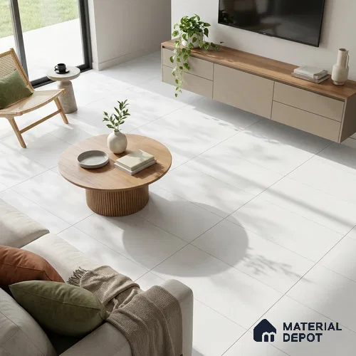 Cement Wall & Floor Tile TL 05520 E Ivory Pearl 4 ft x 2 ft Matte Finish Vitrified Tile - 9 mm | 4 Random Design | Suitable For Living Room, Hall, Bedroom