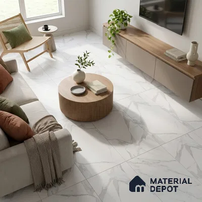 Marble Statuario Wall & Floor Tile TL 05521 Pure White 4 ft x 2 ft Matte Finish Vitrified Tile - 9 mm | 3 Random Designs | Suitable For Living Room, Bedroom, Kitchen