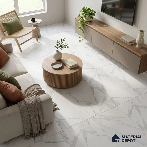 Marble Statuario Wall & Floor Tile TL 05521 Pure White 4 ft x 2 ft Matte Finish Vitrified Tile - 9 mm | 3 Random Designs | Suitable For Living Room, Bedroom, Kitchen