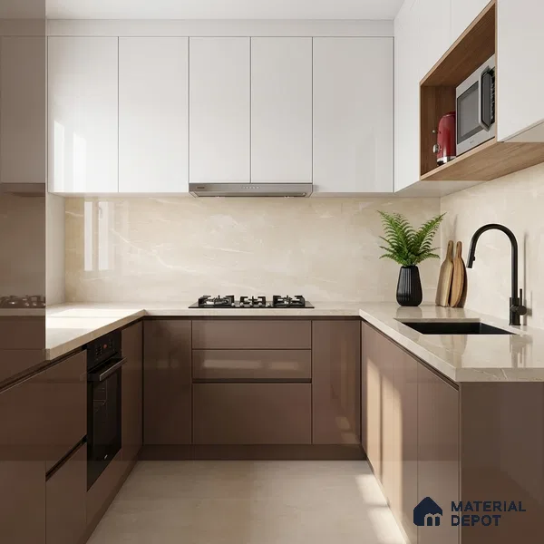 Marble Wall & Floor Tile TL 05529 B Luxe Crema 2 ft x 4 ft Vitrified Glossy Finish - 9 mm | 5 Random Design | Suitable for Living Room, Bedroom, Bathroom, Kitchen (Sample)