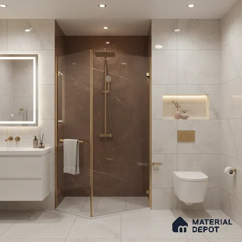 Marble Wall & Floor Tile TL 05529 C Luxe Brown 2 ft x 4 ft Vitrified Glossy Finish - 9 mm | 5 Random Design | Suitable for Living Room, Bedroom, Bathroom, Kitchen