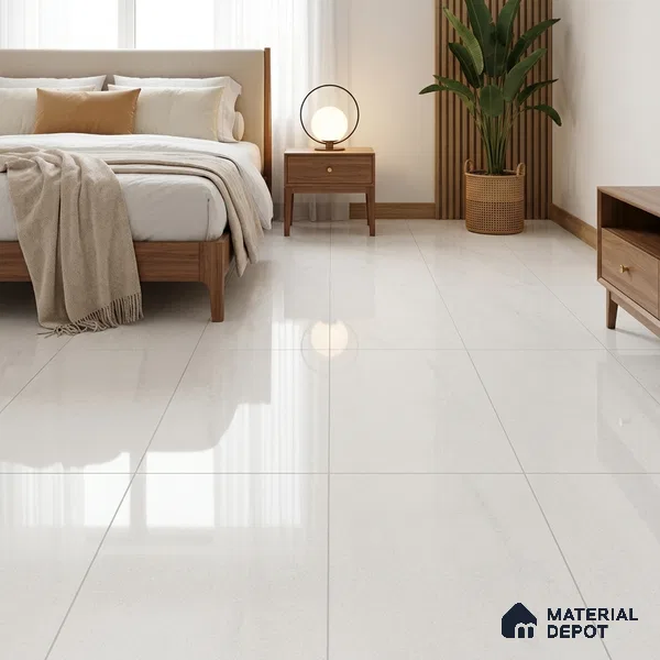 Marble Floor & Wall Tile | TL 05544 Alps Crystal White | 4ft x 2 ft Glossy Finish Vitrified Tile - 9 mm | Suitable For Living Room, Bedroom, Dining Area