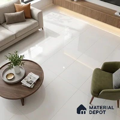 Plain Wall & Floor Tile TL 05544 White 4 ft x 2 ft Glossy Finish Vitrified Tile - 9 mm | Suitable For Living Room, Bedroom, Dining
