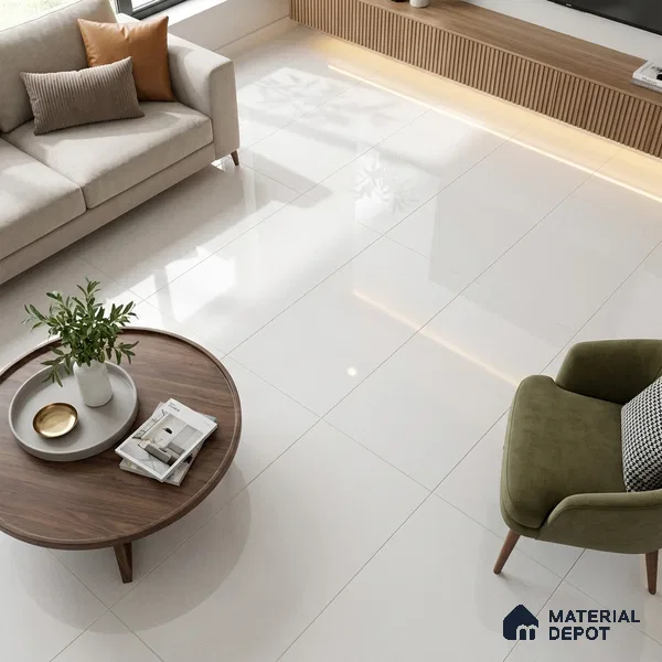 Plain Wall & Floor Tile TL 05544 White 4 ft x 2 ft Glossy Finish Vitrified Tile - 9 mm | Suitable For Living Room, Bedroom, Dining