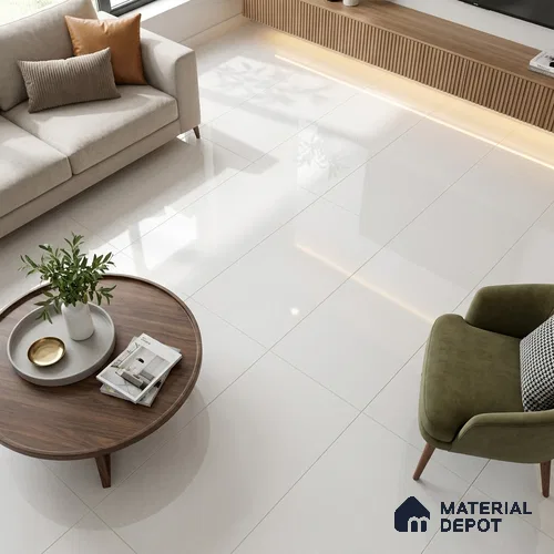 Plain Wall & Floor Tile TL 05544 White 4 ft x 2 ft Glossy Finish Vitrified Tile - 9 mm | Suitable For Living Room, Bedroom, Dining