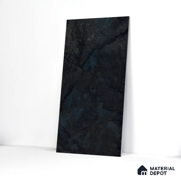 Marble Nero Marquina Wall & Floor Tile TL 05545 B Charcoal Black 4 ft x 2 ft High Gloss Finish Vitrified Tile - 9 mm | Suitable For Living Room, Bedroom, Dining