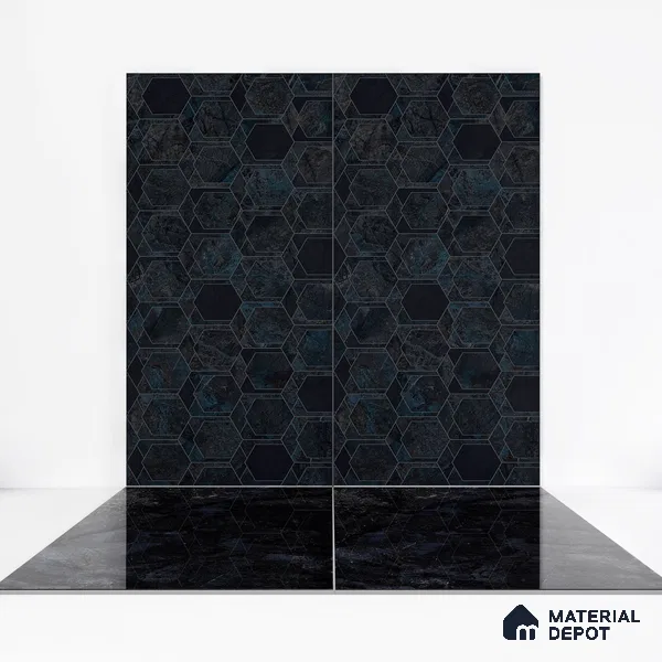 Marble Nero Marquina Wall & Floor Tile TL 05545 B Charcoal Black 4 ft x 2 ft High Gloss Finish Vitrified Tile - 9 mm | Suitable For Living Room, Bedroom, Dining