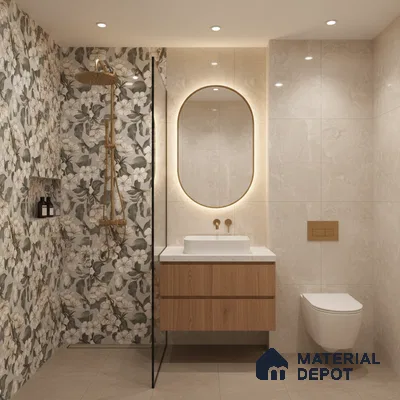 Floral Wall Tile TL 05547 Prestige Leaf Grey Decor 2 ft x 4 ft Vitrified Matte Finish - 9 mm  | Suitable for Living Room, Bedroom, Bathroom