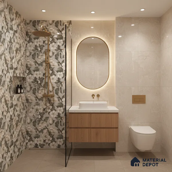 Floral Wall Tile TL 05547 Prestige Leaf Grey Decor 2 ft x 4 ft Vitrified Matte Finish - 9 mm  | Suitable for Living Room, Bedroom, Bathroom