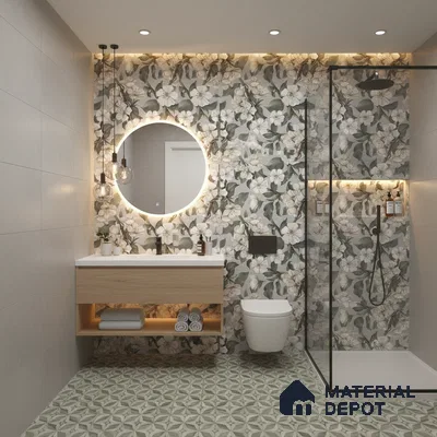 Floral Wall Tile TL 05547 Prestige Leaf Grey Decor 2 ft x 4 ft Vitrified Matte Finish - 9 mm  | Suitable for Living Room, Bedroom, Bathroom