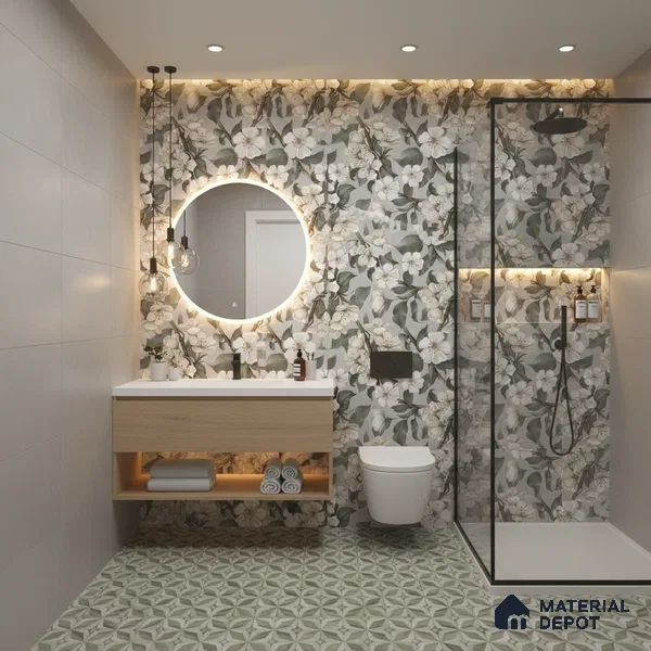 Floral Wall Tile TL 05547 Prestige Leaf Grey Decor 2 ft x 4 ft Vitrified Matte Finish - 9 mm  | Suitable for Living Room, Bedroom, Bathroom