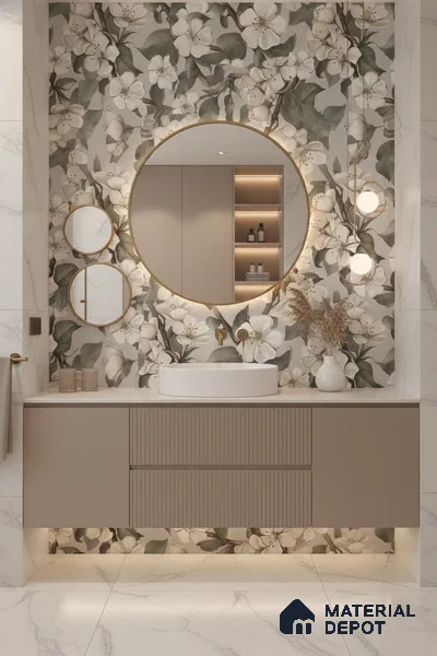 Floral Wall Tile TL 05547 Prestige Leaf Grey Decor 2 ft x 4 ft Vitrified Matte Finish - 9 mm  | Suitable for Living Room, Bedroom, Bathroom