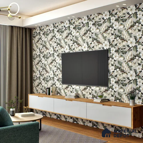 Floral Wall Tile TL 05547 Prestige Leaf Grey Decor 4 ft x 2 ft Vitrified Matte Finish - 9 mm | Suitable for Bathroom, Accent/Feature Wall, Foyer