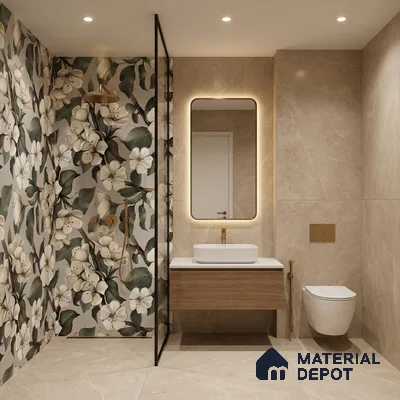 Floral Wall Tile TL 05547 Prestige Leaf Grey Decor 2 ft x 4 ft Vitrified Matte Finish - 9 mm  | Suitable for Living Room, Bedroom, Bathroom