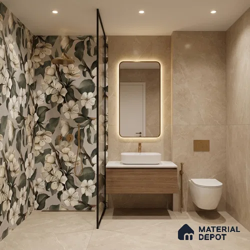 Floral Wall Tile TL 05547 Prestige Leaf Grey Decor 4 ft x 2 ft Vitrified Matte Finish - 9 mm | Suitable for Bathroom, Accent/Feature Wall, Foyer