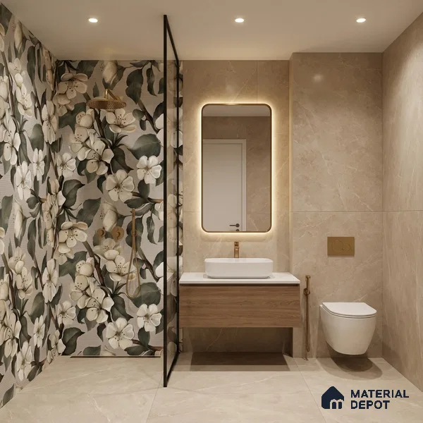 Floral Wall Tile TL 05547 Prestige Leaf Grey Decor 2 ft x 4 ft Vitrified Matte Finish - 9 mm  | Suitable for Living Room, Bedroom, Bathroom