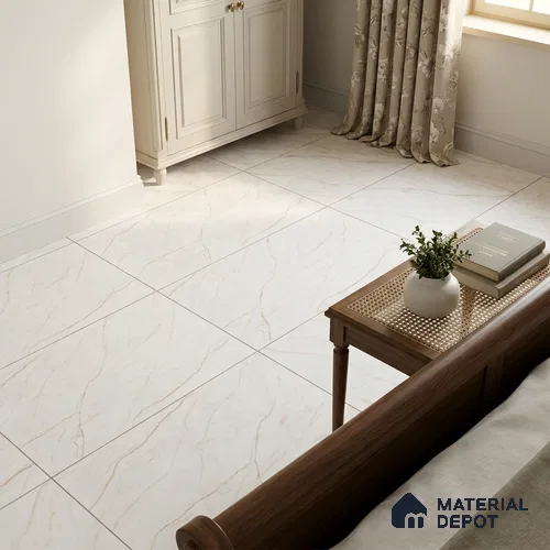 Marble Calacatta Wall & Floor Tile TL 05549 Warm White 4 ft x 2 ft Matte Finish Vitrified Tile - 9 mm | Suitable For Living Room, Bedroom, Kitchen