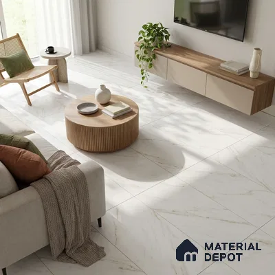 Marble Calacatta Wall & Floor Tile TL 05549 Warm White 4 ft x 2 ft Matte Finish Vitrified Tile - 9 mm | Suitable For Living Room, Bedroom, Kitchen