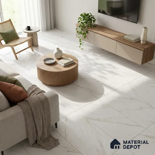 Marble Calacatta Wall & Floor Tile TL 05549 Warm White 4 ft x 2 ft Matte Finish Vitrified Tile - 9 mm | Suitable For Living Room, Bedroom, Kitchen