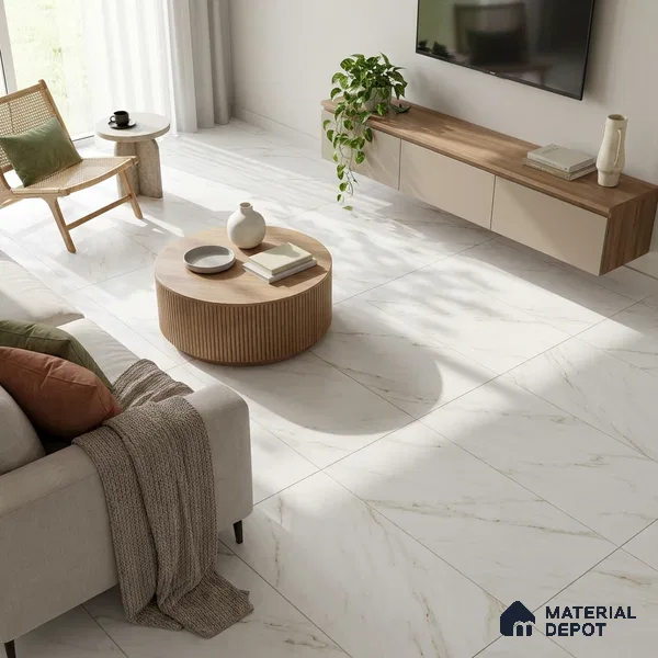 Marble Calacatta Wall & Floor Tile TL 05549 Warm White 4 ft x 2 ft Matte Finish Vitrified Tile - 9 mm | Suitable For Living Room, Bedroom, Kitchen