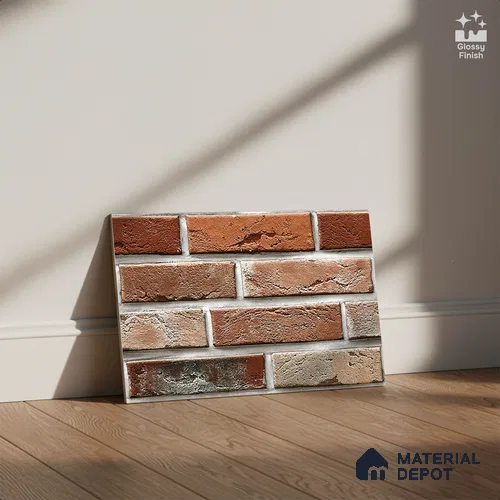 Brick Wall Tile TL 05552 Cocoa Brown 450x300 mm Glossy Finish Ceramic Elevation Tile - 6 mm