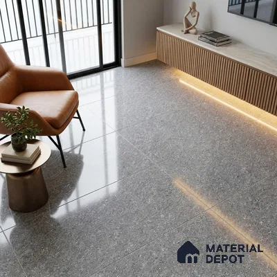 Stone Double Charge Wall & Floor Tile TL 05556 B Grey 4 ft x 2 ft Glossy Finish Vitrified Tile - 9 mm | Suitable for Living Room, Dining, Feature / Accent Walls
