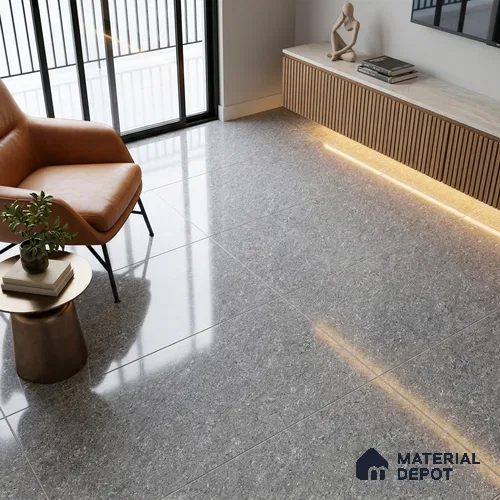 Stone Double Charge Wall & Floor Tile TL 05556 B Grey 4 ft x 2 ft Glossy Finish Vitrified Tile - 9 mm | Suitable for Living Room, Dining, Feature / Accent Walls