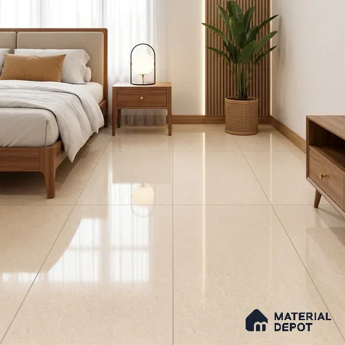 Marble Floor & Wall Double Charge Tile | TL 05556 Tesla Gold 4 ft x 2 ft Glossy Finish Vitrified Tile | Suitable For Living Room, Bedroom, Kitchen