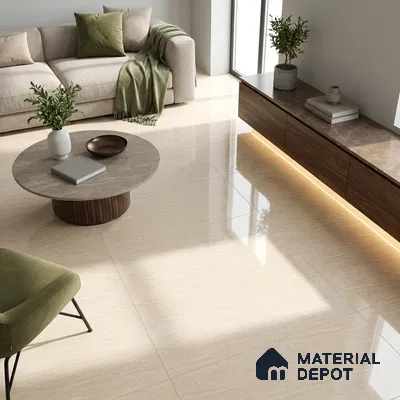 Marble Double Charge Wall & Floor Tile TL 05557 Wheat Beige 4 ft x 2 ft Glossy Finish Vitrified Tile - 9 mm | Suitable For Living Room, Bedroom, Dining