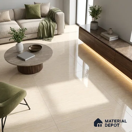 Marble Double Charge Wall & Floor Tile TL 05557 Wheat Beige 4 ft x 2 ft Glossy Finish Vitrified Tile - 9 mm | Suitable For Living Room, Bedroom, Dining