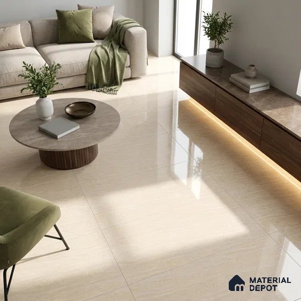 Marble Double Charge Wall & Floor Tile TL 05557 Wheat Beige 4 ft x 2 ft Glossy Finish Vitrified Tile - 9 mm | Suitable For Living Room, Bedroom, Dining
