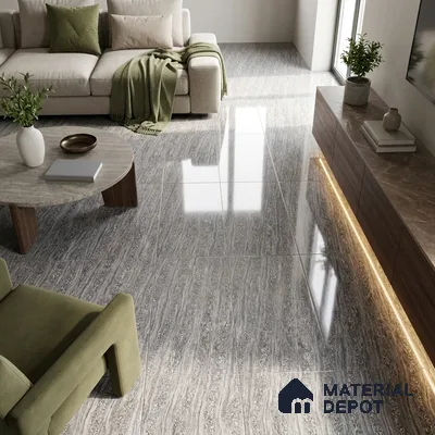 Marble Double Charge Wall & Floor Tile TL 05557 B Grey 4 ft x 2 ft Glossy Finish Vitrified Tile - 9 mm | Suitable For Living Room, Bedroom, Dining