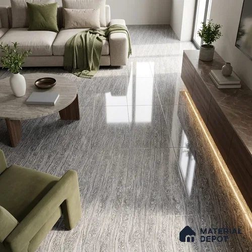 Marble Double Charge Wall & Floor Tile TL 05557 B Grey 4 ft x 2 ft Glossy Finish Vitrified Tile - 9 mm | Suitable For Living Room, Bedroom, Dining
